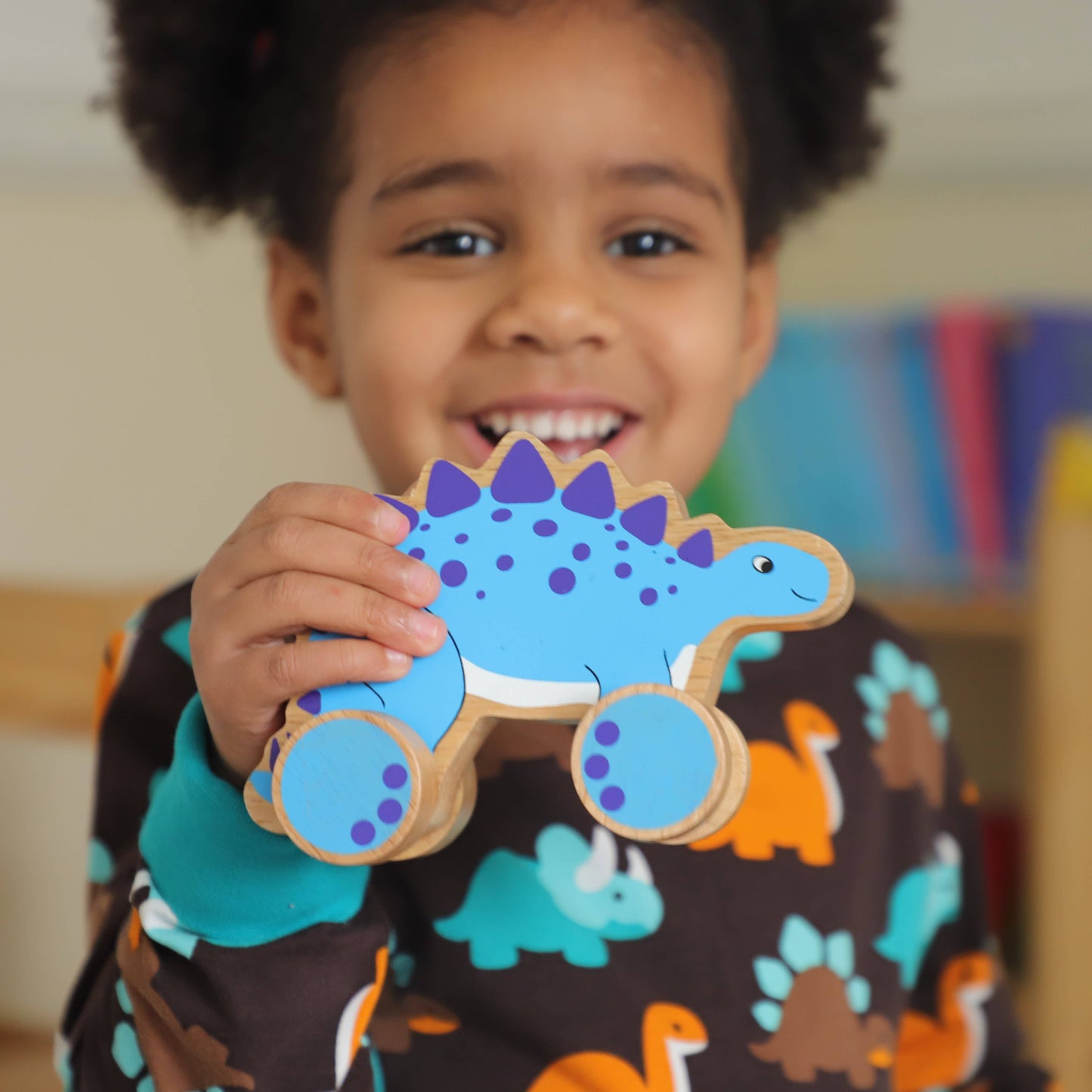 Stegosaurus push along - Handmade fair trade wooden kids toy