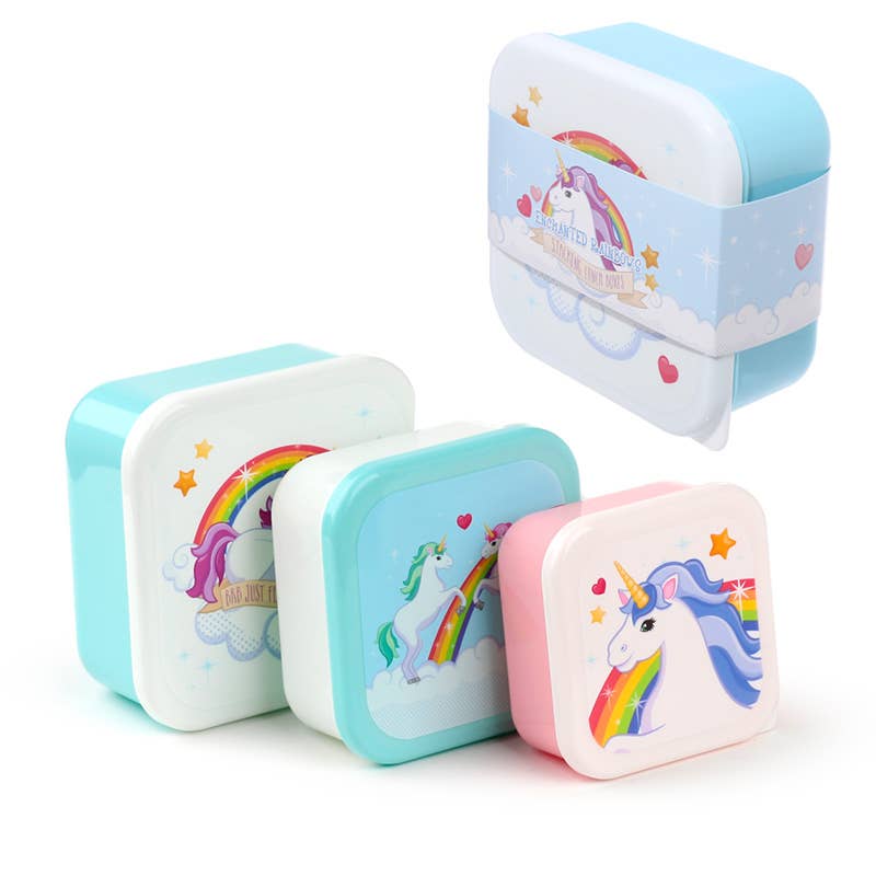 Set of 3 Lunch Box S/M/L - Enchanted Rainbows Unicorn