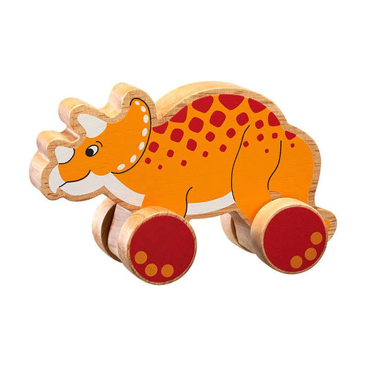 Triceratops push along - Handmade fair trade wooden kids toy